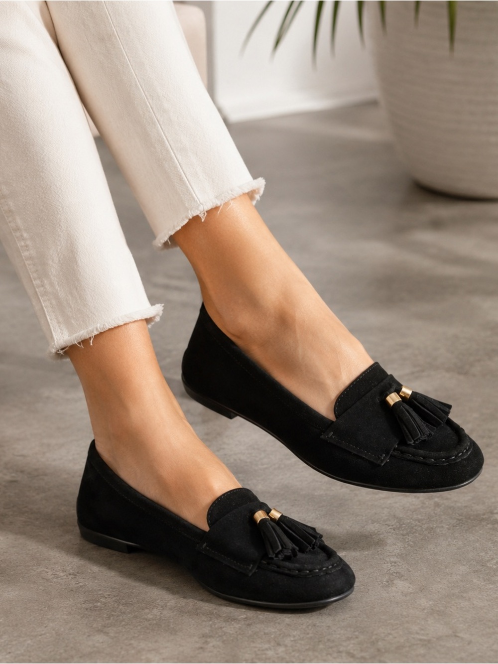 Franco Sarto Faith Black Suede Tassel Loafers Women’s 8 Classic Slip On